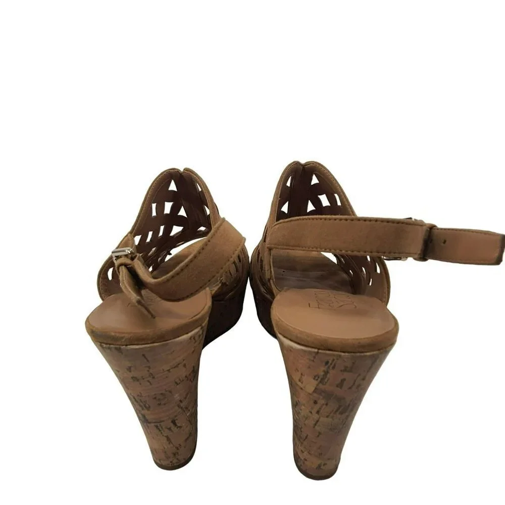 Franco Sarto Women's  Shea Dark Camel Wedge Sandal Brown Size 9M leather boho